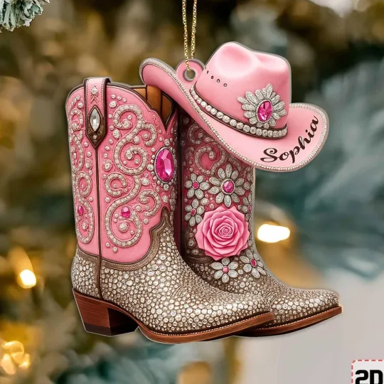 Discover Custom 2D Flat Cowgirl Boots Acrylic Ornament
