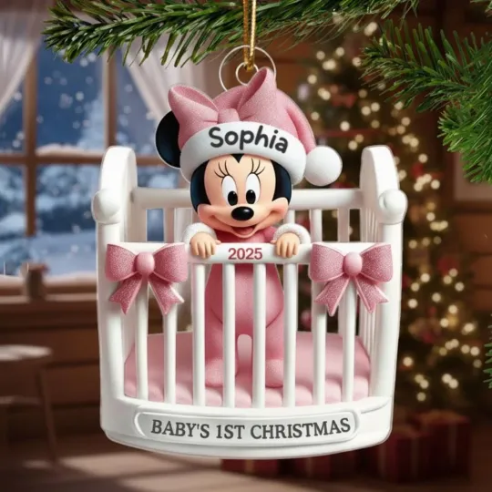 Discover 2D Flat Minnie Mouse Baby’s First Christmas Ornament