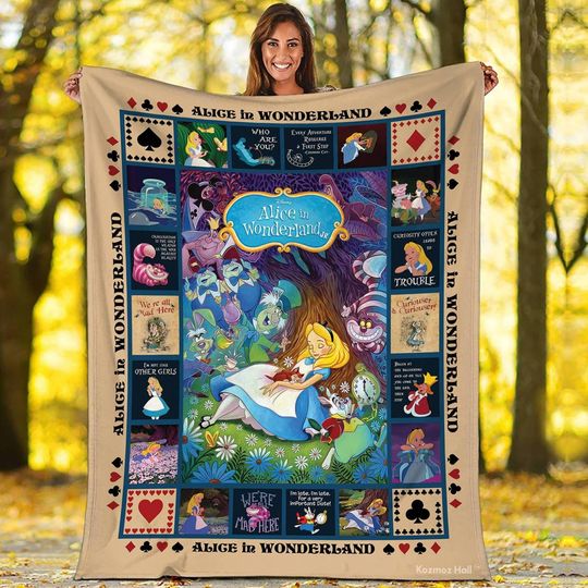 Discover Alice In Wonderland Fleece Blanket, Alice Cheshire Cat Blanket, Alice Wonderland We're All Mad Here Birthday Gifts Blanket