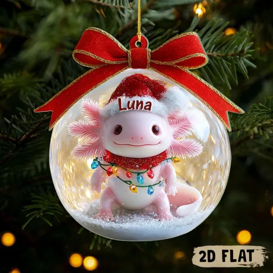 Discover Personalized Axolotl Ornament, Custom Name 2D Flat Christmas Ornament