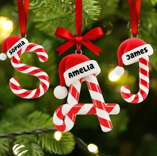 Discover Candy Cane Alphabet Acrylic Ornament - Personalized Christmas Gifts