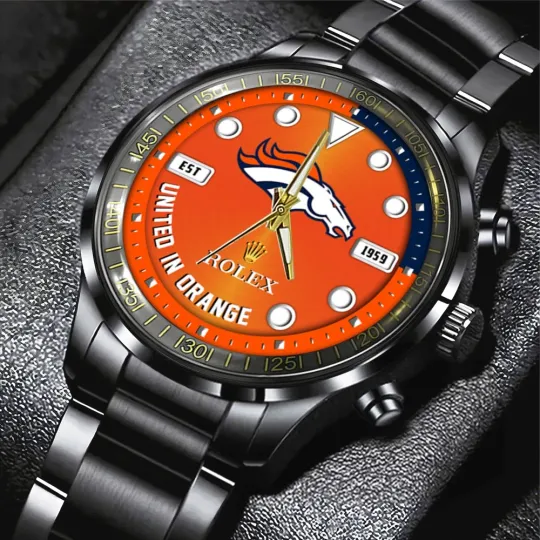 Discover Denver Broncos Black Stainless Steel Watch Calendar Jewelry