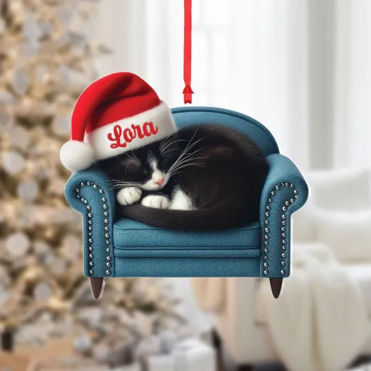 Discover Personalized Tuxedo Cat Christmas Ornament: Double-Sided Holiday Decor
