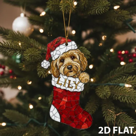 Goldendoodle Christmas 2D FLAT Ornament, Personalized Dog Stocking