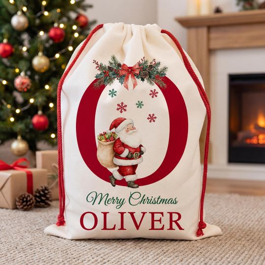 Discover Premium Thick Santa Sack | Custom Canvas Personalised Christmas Present Gift Bag for Him Her Kids Adults | Add Name Initial Xmas Stocking