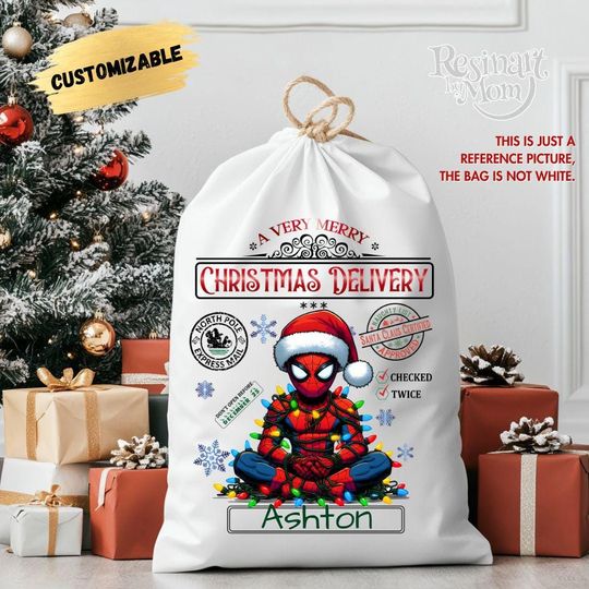 Discover Personalized Spiderman Santa Sack | Custom Christmas Gift Bag | Superhero Holiday Present Sack