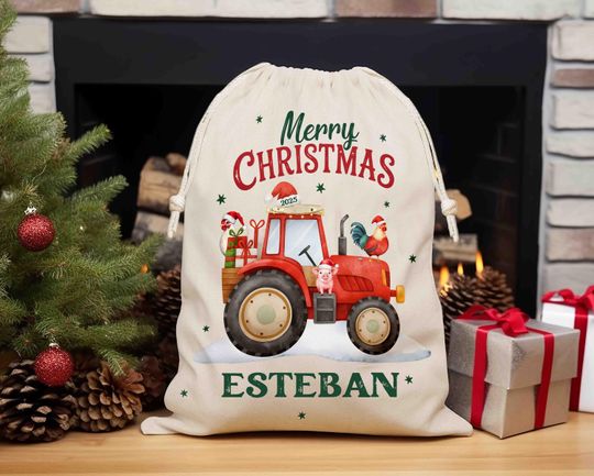 Personalized Christmas Gift Sack with Tractor  Custom Santa Sack for Kids  Farm Animal Christmas Bag , Special Delivery from Santa Sack