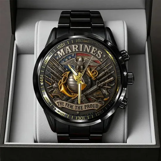 US Marine Corps Black Stainless Steel Watch