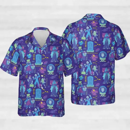 Discover Disney Haunted Mansion Hawaiian Shirt Hitchhiking Ghosts Button Up Shirt Horror