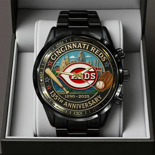 Discover Cincinnati Reds 135th Anniversary Black Stainless Steel Calendar Watch