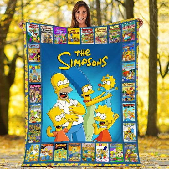 The Simpsons Fleece Blanket Simpsons Family Fleece Blanket For Bed Couch Sofa, Christmas Gifts