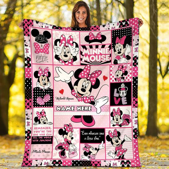 Discover Personalized Minnie Mouse Blanket | Minnie Mouse Fleece Blanket | Miceky Minnie Mouse Magic Kingdom Birthday Gifts Blanket