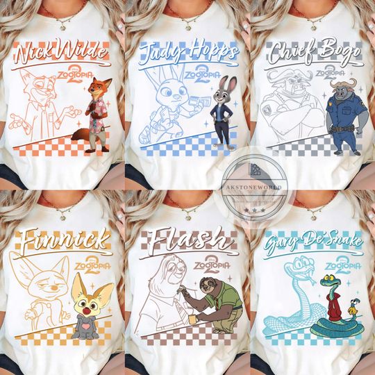 Discover Disney Zootopia 2 Movie 2025 Character Group Shirt, Judy Hopps Nick Wilde Birthday T-Shirt, Disneyland Birthday Family Matching Trip T-Shirt