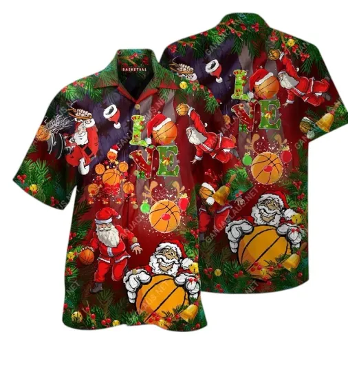 Discover Christmas Santa Claus Play Basketball Hawaiian Shirt