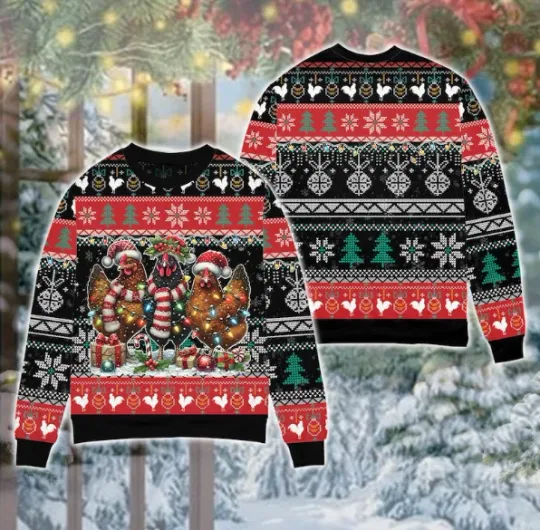 Christmas Chickens Sweater, Farm Animals Christmas Sweatshirt, Farmer Ugly Chris
