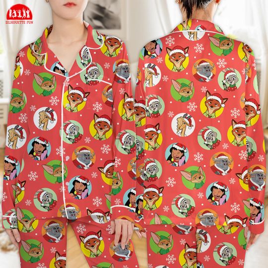 Discover Disneyland Zootopia Characters Christmas Pajamas Set, Zootopia Varsity Christmas Pajamas, Disneyland Holiday Pajamas, Disneyland Trip Pjs