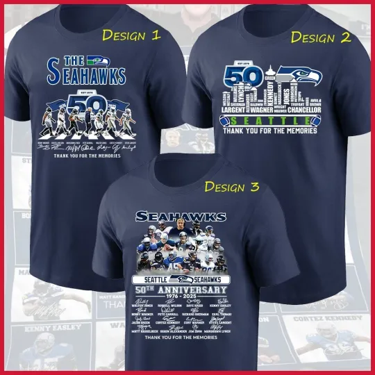 Discover 2025 Seattle Seahawks 50th Anniversary Signature Fan T-Shirt