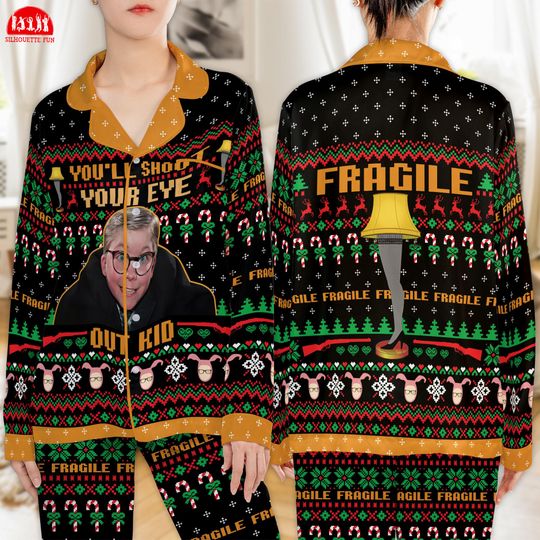A Christmas Story Pajamas Set, Ralphie You'll Shoot Your Eye Out, Leg Lamp, Oh Fudge Ralphie Santa Sleepwear, Funny Movies Holiday Pajamas