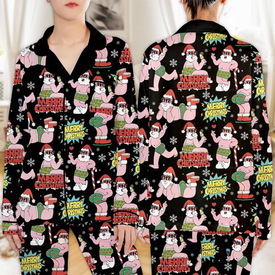 Discover Funny Santa Meme Christmas Silky Satin Pajama Set, Santa Clause Christmas Gifts, Trending Christmas Sleepwear, Family Pajamas