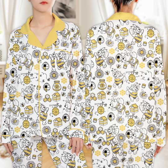 Discover Retro Pooh With Honey Bee Pajamas Set, Winnie The Pooh Women Pajamas, Disneyland Family Pajamas, Pooh Bear Sleepwear, Family Matching Pjs