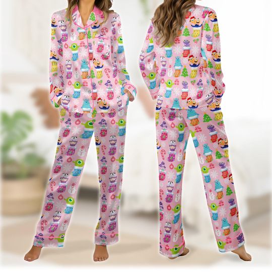 Monsters Inc Christmas Pajamas Set, Monsters Inc Mike Sully Boo Randall Christmas Sleepwear, Disneyland Xmas Family Matching Holiday Pajamas