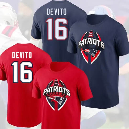 Tommy DeVito #16 3D T-Shirt New England Patriots 2025 Player Name & Number
