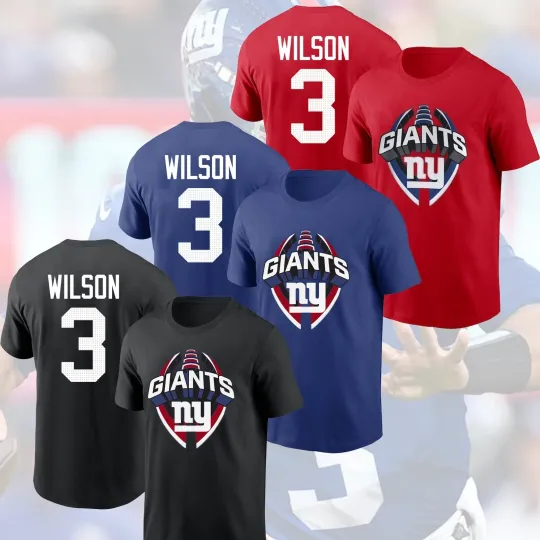 Russell Wilson #3 New York Giants 3D T-Shirt Fan Logo & Number 2025