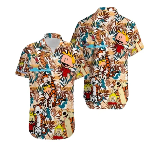 Discover Calvin and Hobbes Hawaiian Shirt Summer Tropical Print Casual Beachwear