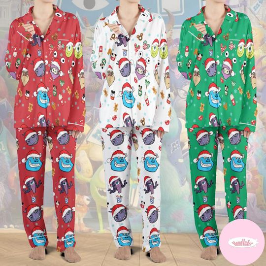 Discover Monsters Inc Santa Hat Disney Christmas Pajamas Set, Mike Wazowski Sully Boo Family Christmas Pajamas Kids Youth Adult, Birthday Pajamas Set