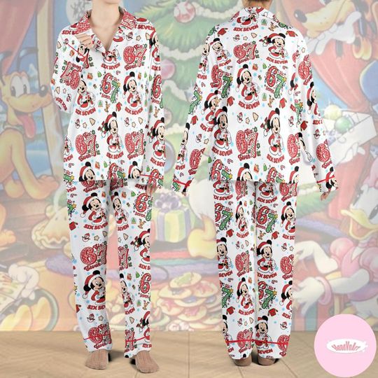 Discover All Characters Mickey and Friends 67 Meme Disney Christmas Pajamas Set, Six Seven Family Christmas Pajamas Kids Youth Adult, Disney Birthday