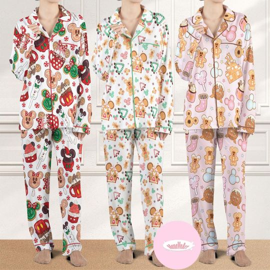 Discover Mickey Minnie Gingerbread Snack Drink Disney Christmas Pajamas Set, Family Christmas Pajamas Kids Youth Adult, Holiday Pajamas Gift for Kids