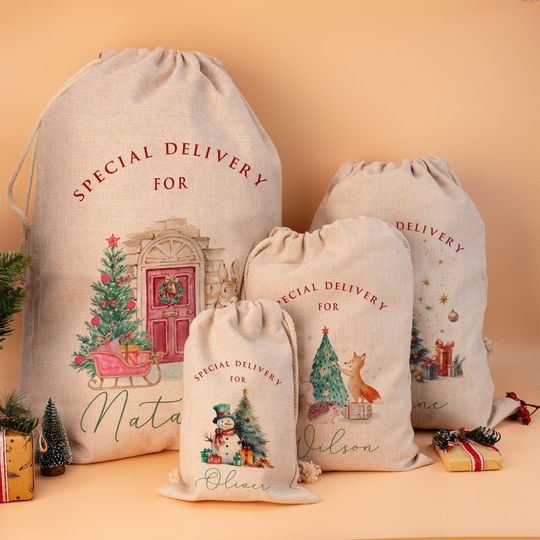 Discover Christmas Santa Sack, Personalised Christmas Sack, Christmas Present Gift Bag, Christmas Toy Sack, Christmas Eve Bag, Family Christmas Gifts
