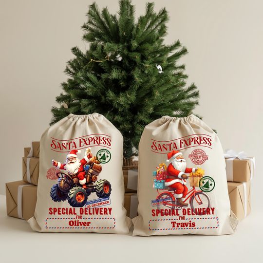 Discover Custom Christmas Gift Bag Santa Sack: Totes with Name, Canvas Drawstring Backpack