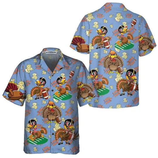 Discover Turkey Playing American Football Thanksgiving Hawaiian Shirt, Funny Turkey Hawaii