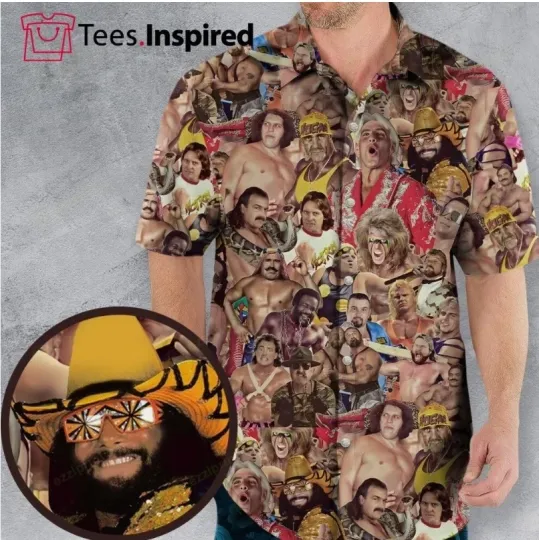 Discover Wrestling Legends Collage Hawaiian Shirt Casual Button Down Shirt