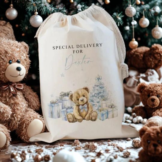 Discover Personalised Christmas Gift Sack 3040 cm  Custom Santa Bag  Girl or Boy Name Drawstring Gift Bag  Special Delivery Christmas Eve Bag