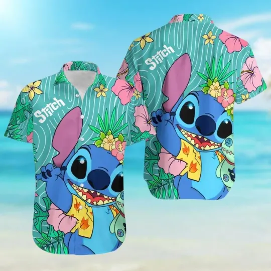 Discover Stitch Hawaiian Shirt, Lilo And Stitch Button Up Shirt Cartoon Movie Beach Shirt