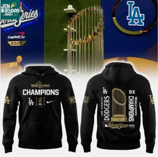 Discover Dodgers 9-Time Champions 2025 Black 3D Hoodie Gift For Christmas