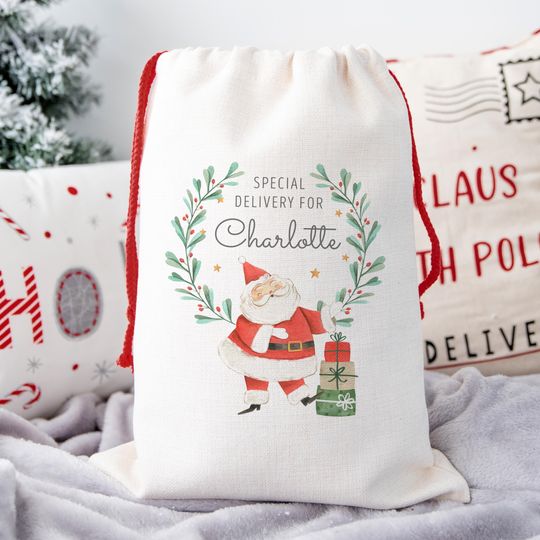 Discover Personalised Christmas Sack, Custom Santa Sack, Childrens Gift Sack, Childs Father Christmas Present Sack Bag