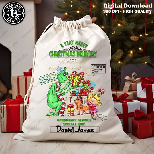 Discover CUSTOM Christmas Green Movie , Add Your Name , Merry Christmas , Christmas Vibe , Santa Claus , Christmas Bag
