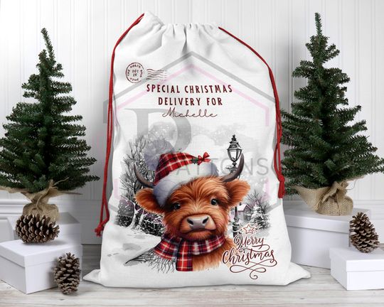 Discover Personalized Highland Cow Christmas Sack | Festive Gift Bag