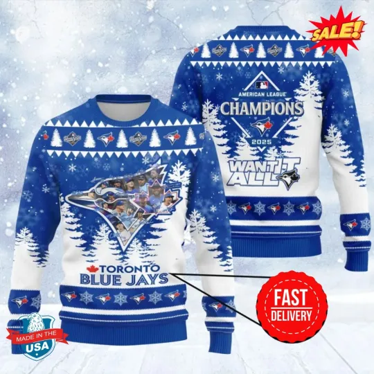 Discover Hot!!! Toronto Blue Jay 2025 American League Champions Ugly Sweater