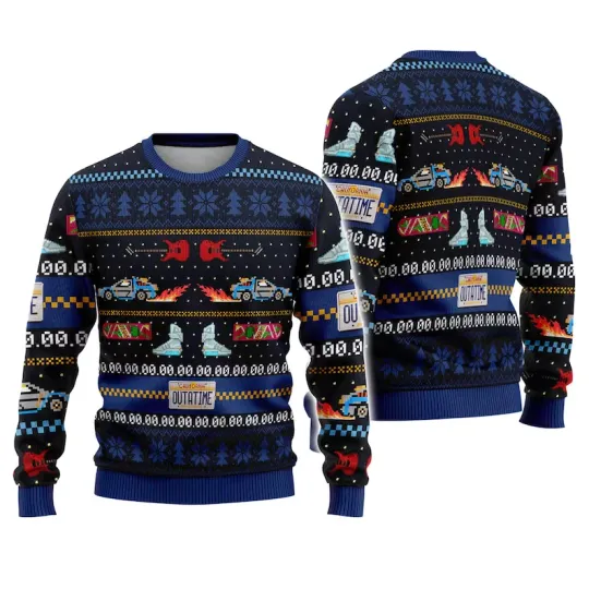 Discover Time Travel Movie Inspired Ugly Christmas Sweater Future Car Jumper Blue