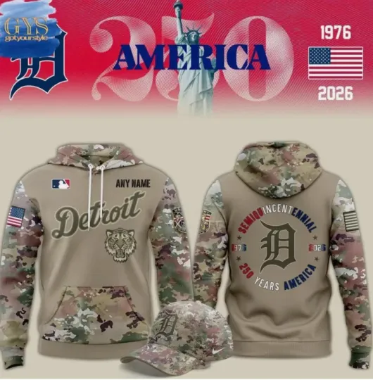 Custom Name Detroit Tiger 250 Years America X Flag Day Camo 3D Hoodie