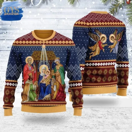 Discover Christmas Ugly Sweater 3D Nativity of Jesus Shirt Unisex Concert
