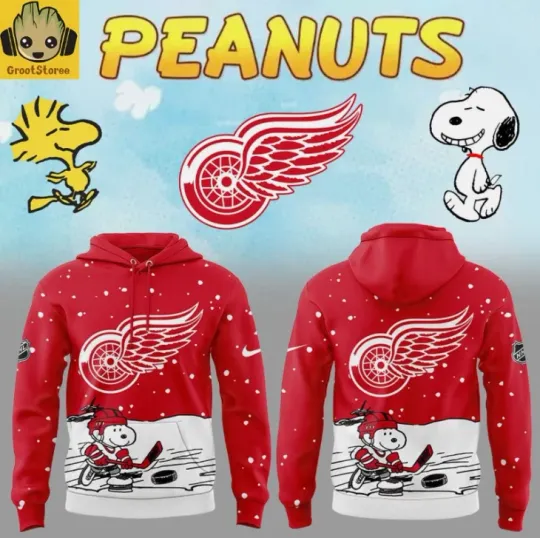 Discover Detroit Red Winggg Snoopy Costumes 2025 3D Hoodie Gift For Christmas