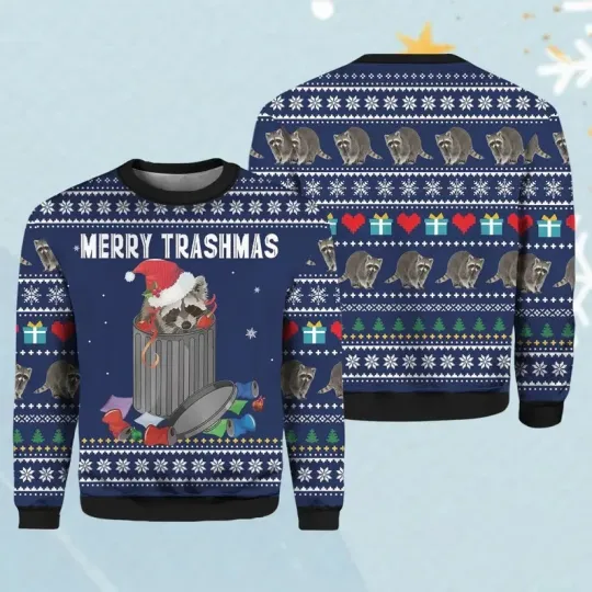 Discover Merry Trashmas Raccoon Ugly Sweater Trash Can Panda Funny Holiday Pullover