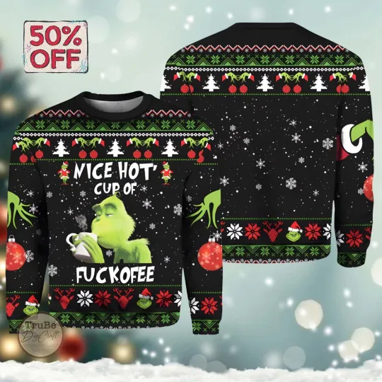 Discover Funny funny character My Day Christmas Ugly Sweater Hot Fckoffee Ugly Holiday Pullover