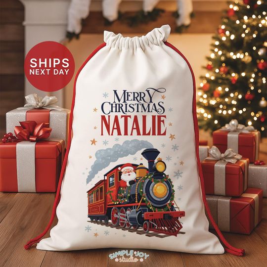 Discover Custom Name Santa Sack: Personalized Christmas Sack For Kids, Custom Santa Gift Bag With Name, Holiday Train Present Bag(SG-8)