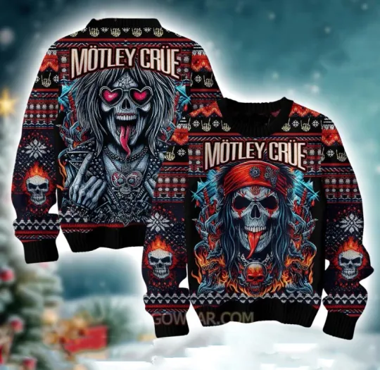 Discover Motley Crue Bad Ass Skull Vintage Ugly Christmas Sweater